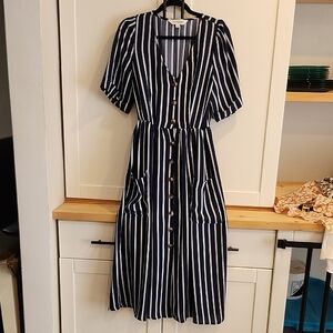 💙DAVI & DANI NEW No Tags - Navy and White Striped Midi Dress
